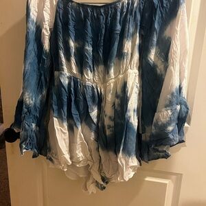 Blue and White Tie-Dye Off-Shoulder Top